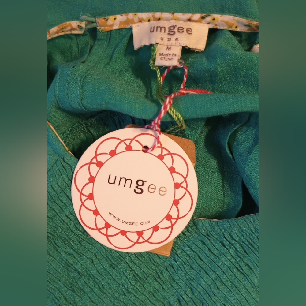 NWT Umgee Turquoise Boho Smocked Mini Dress • Flutter Sleeves • Size M - Picture 6 of 9
